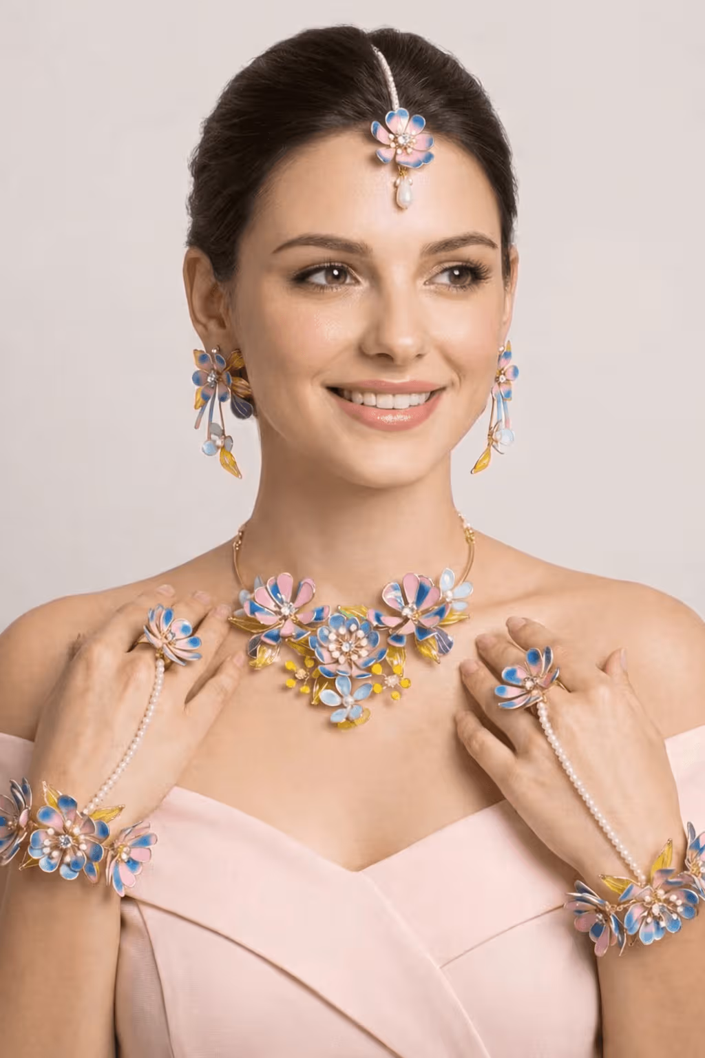 Lavender-Pink Floral Carnival Resin Bridal Set