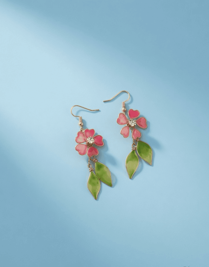 Handmade Pink & Green Floral Resin Drop Earrings