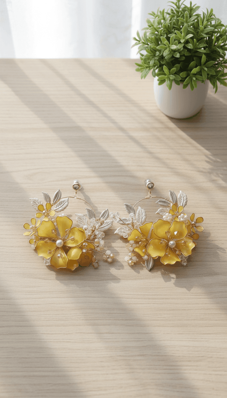 Yellow Flower Resin Earrings for Women | Handmade Jewellery