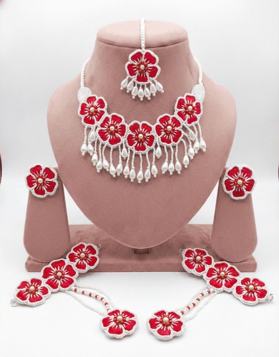 Handmade Yellow Floral Haldi Jewellery Set with Pearl Drops