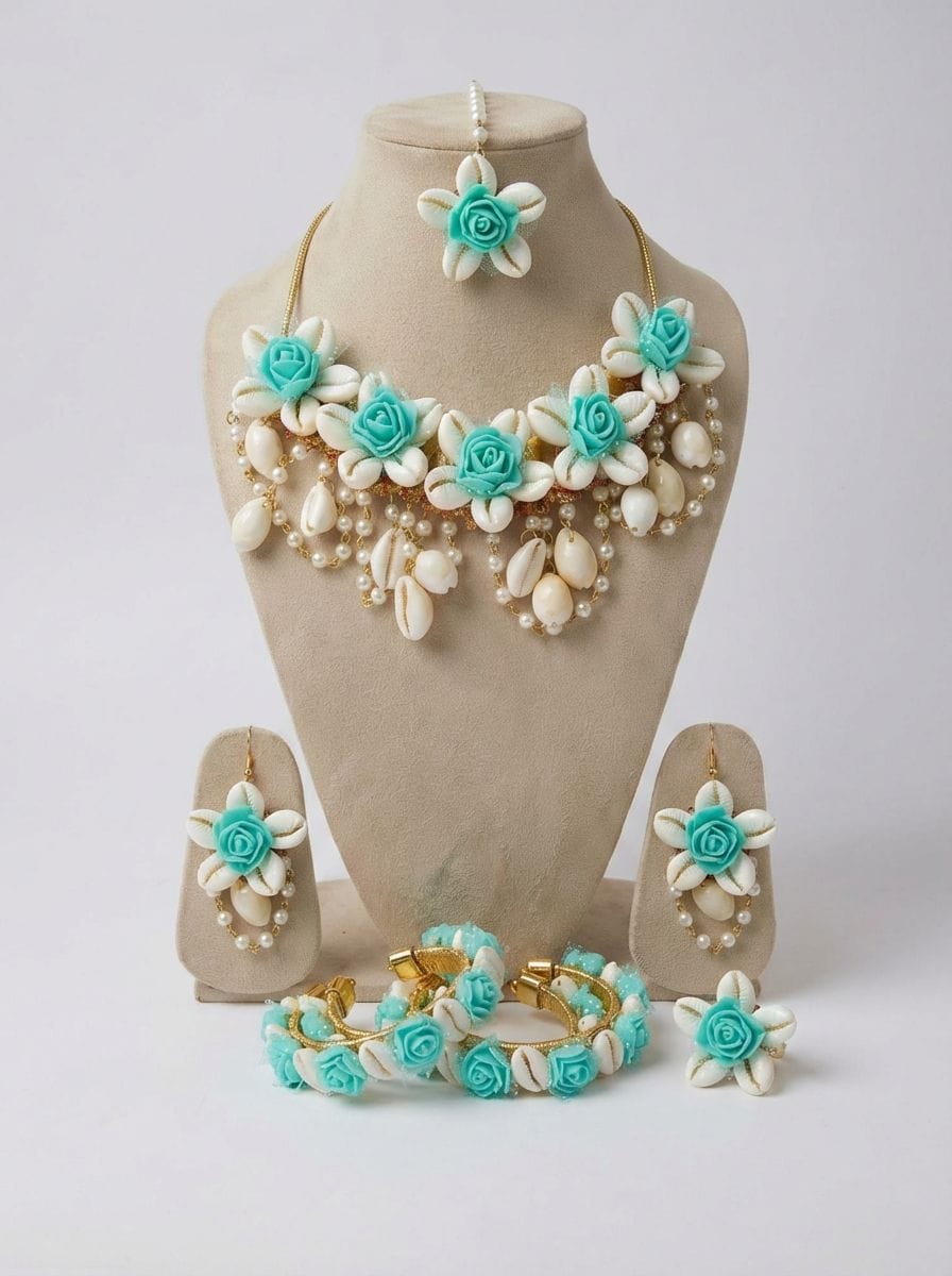 Emerald Blossom & Shell Bridal Set - Jewelry for Women & Girls