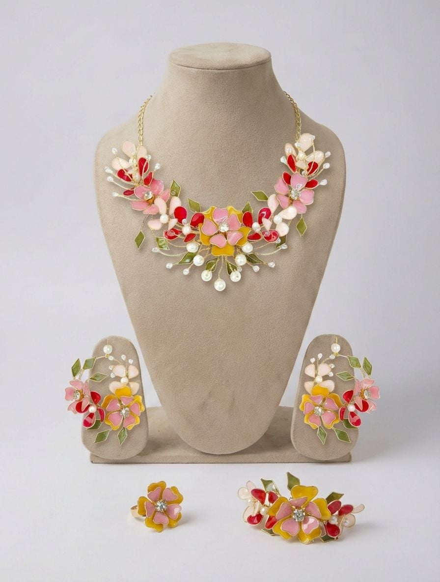 Designer Handmade Floral Resin Jewellery Set for Haldi & Mehndi Brides