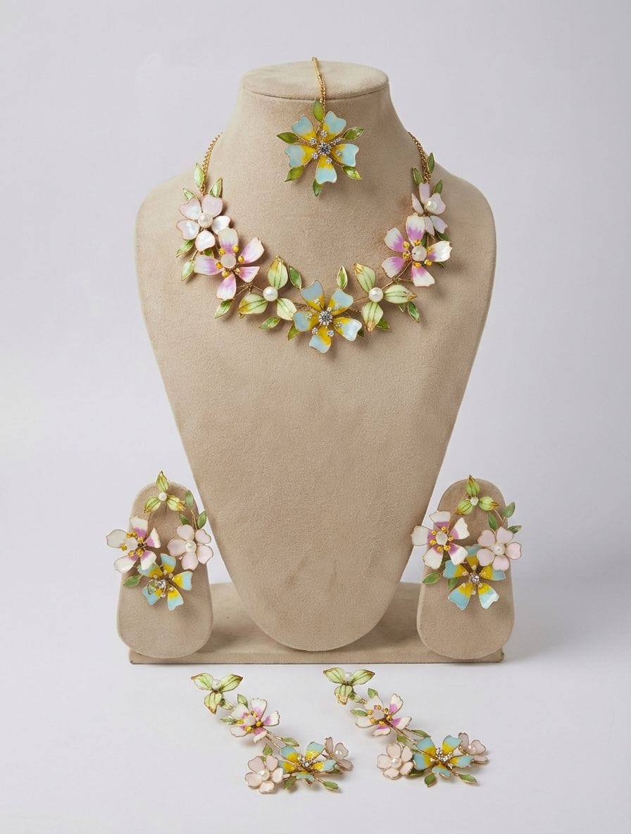 Floral Multicolor Handmade Resin Haldi-Mehndi Bridal Jewelry Set