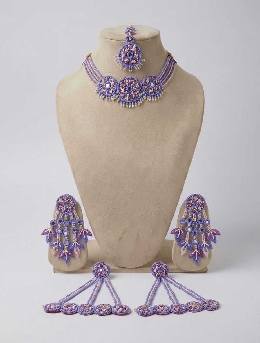 Handcrafted Floral Carnival Jewellery, Aqua & Sky-Blue, Haldi-Mehndi