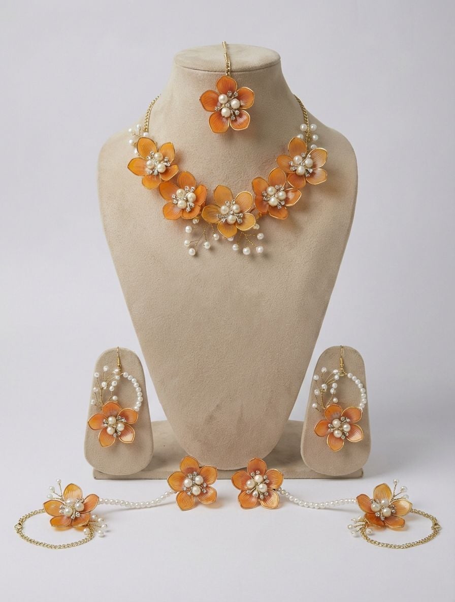 Designer Flower Themed Acrylic Bridal Jewellery Set in Vivid Colours