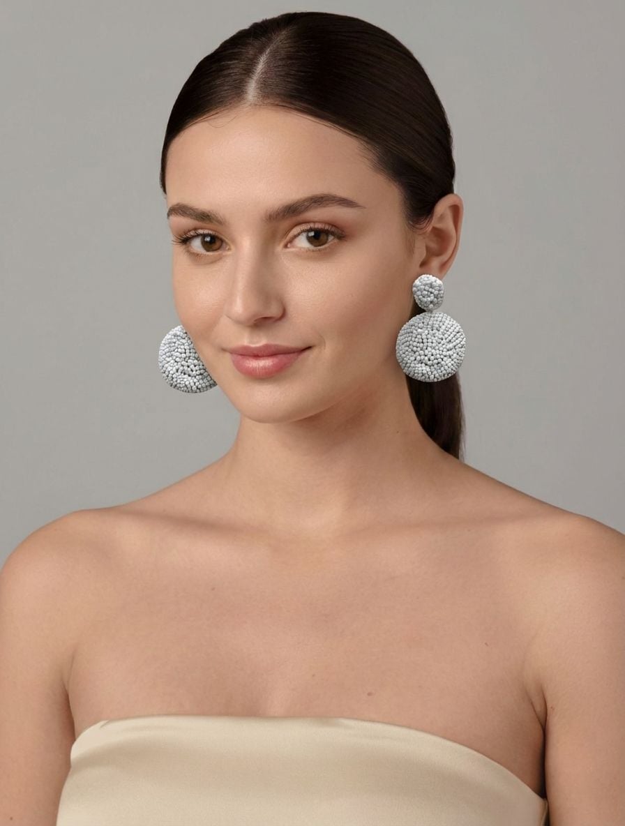 Stylish Aqua Blue Circles Handmade Beaded Earrings for Women and Girls