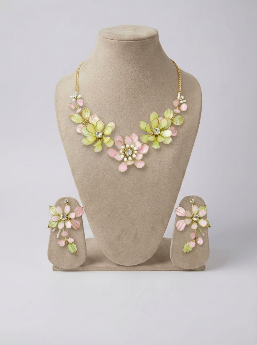 Bridal Floral Resin Jewelry: Pink & Mint for Haldi-Mehndi