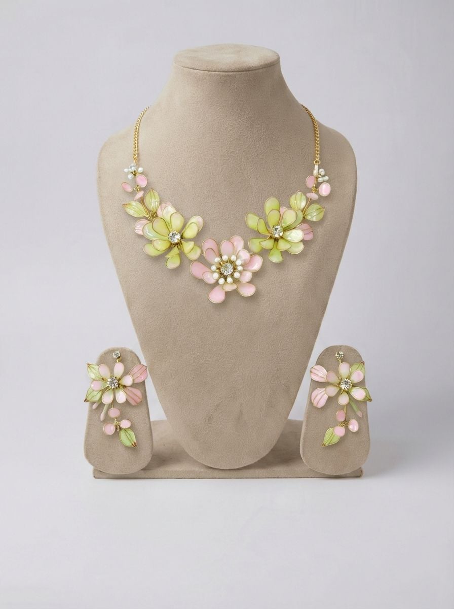 Bridal Floral Resin Jewelry: Pink & Mint for Haldi-Mehndi