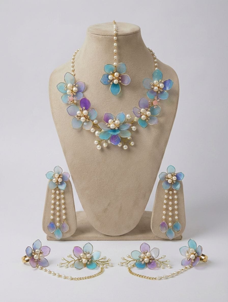 Powder Blue Floral: Handmade Haldi-Mehndi Jewels for Stylish Brides