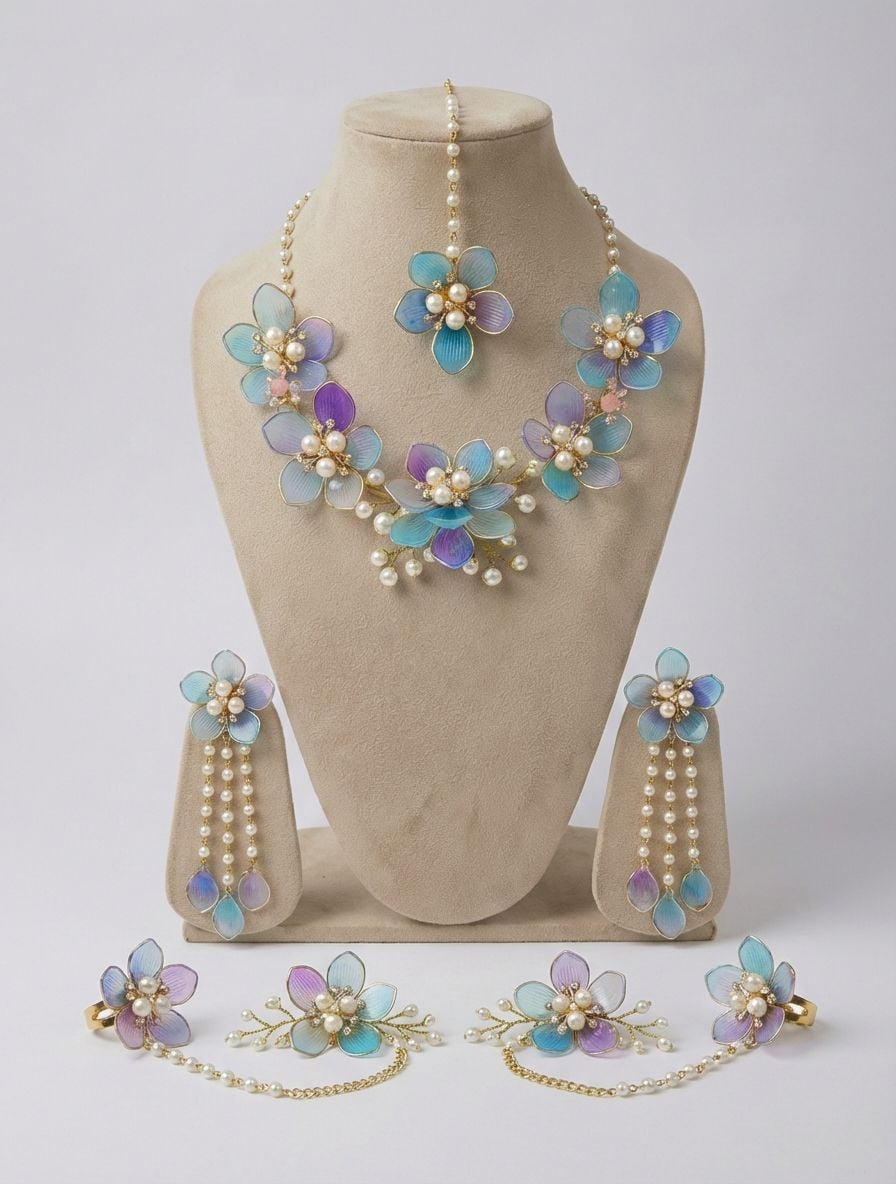 Powder Blue Floral: Handmade Haldi-Mehndi Jewels for Stylish Brides