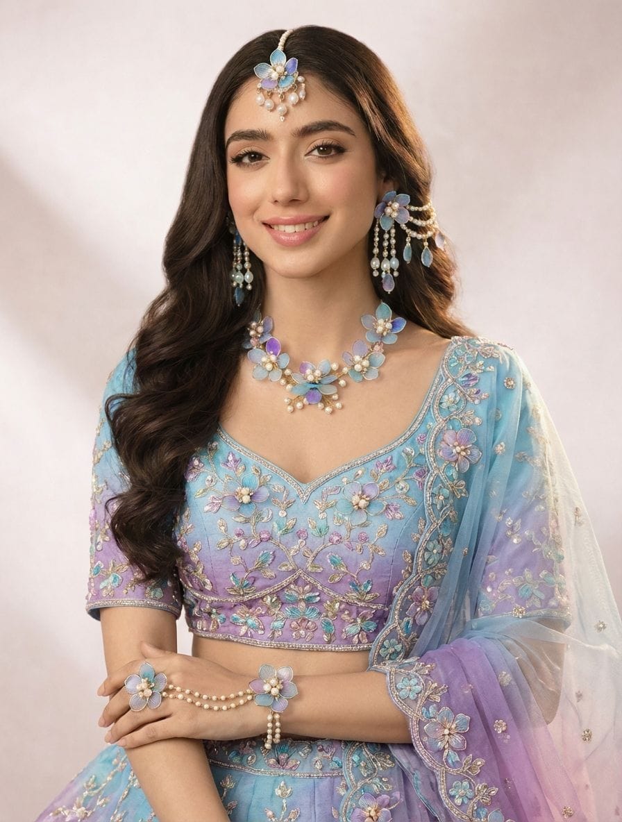 Powder Blue Floral: Handmade Haldi-Mehndi Jewels for Stylish Brides