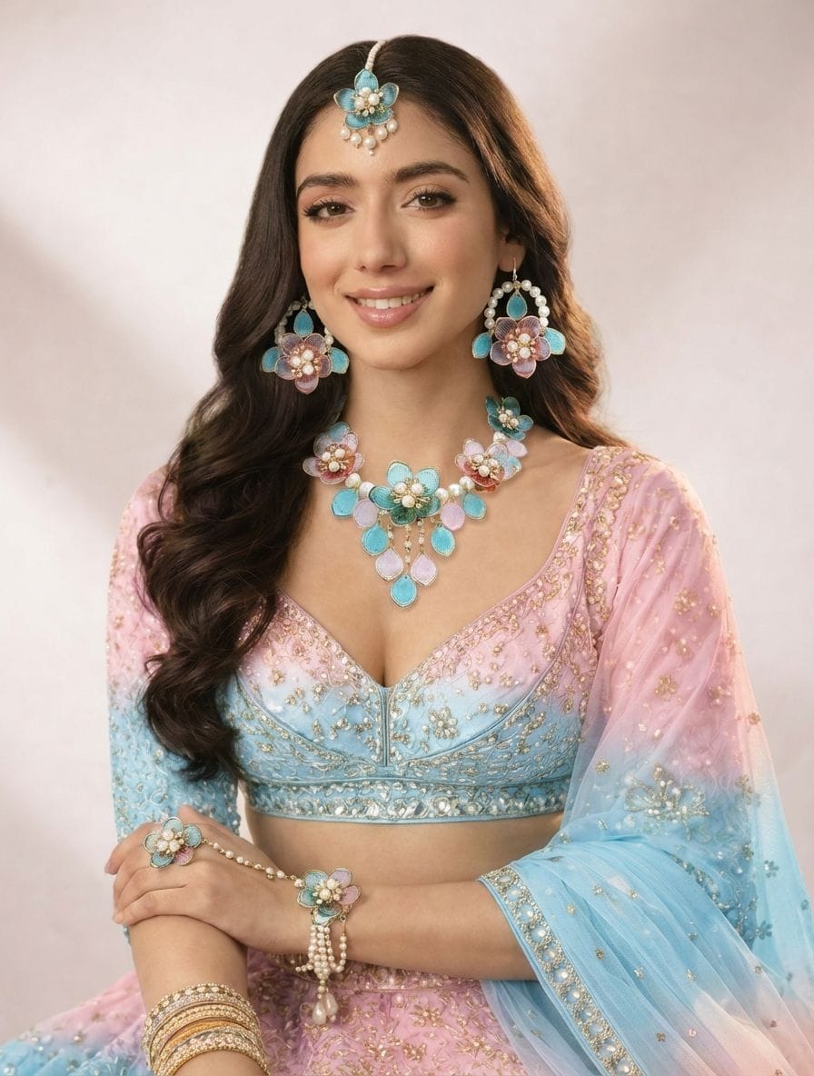 Blue Eden - Acrylic Floral Carnival Necklace Set for Stylish Brides