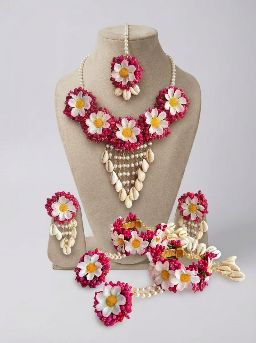 Pink Floral - Traditional Haldi Mehndi Jewelry Set for Women & Girls
