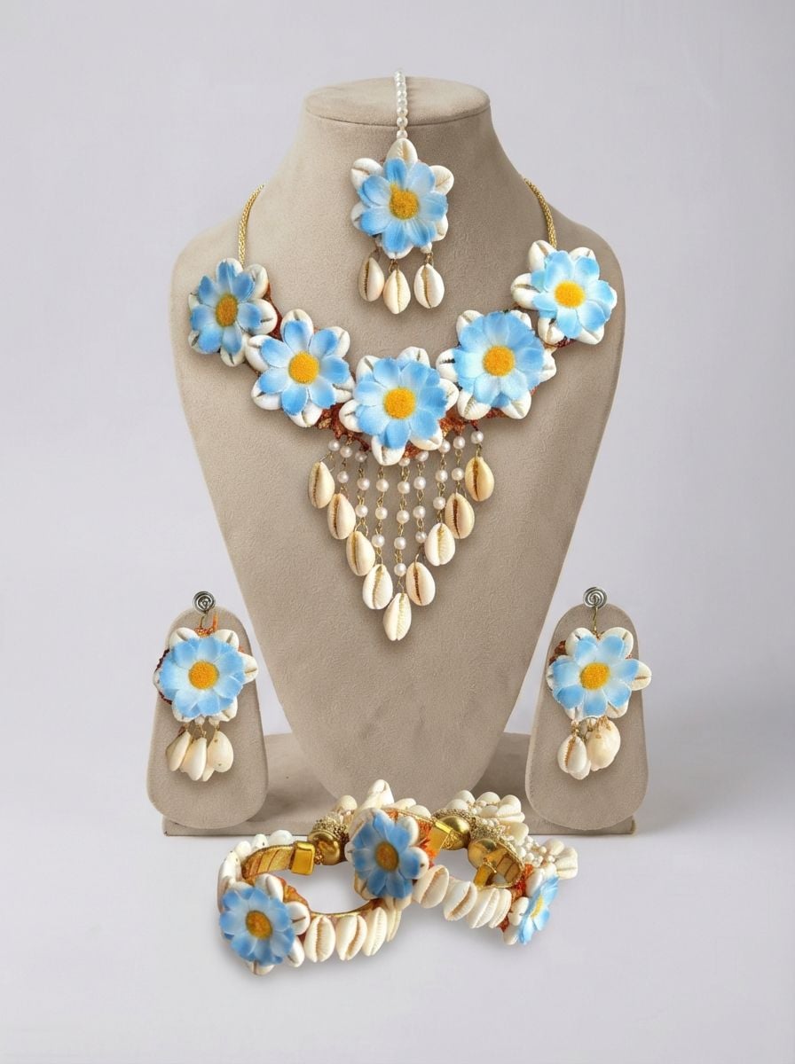 Pink Daisy & Cowrie Shell Bridal Jewellery Set