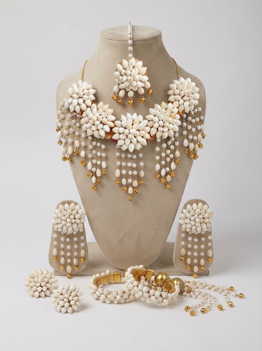 Exquisite Ethnic Haldi-Mehndi Flower Jewellery Set for Brides