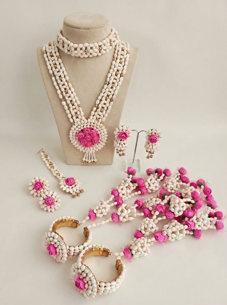 Handcrafted Pink Rose and Pearl Jewellery Set for Brides and Bridesmaids