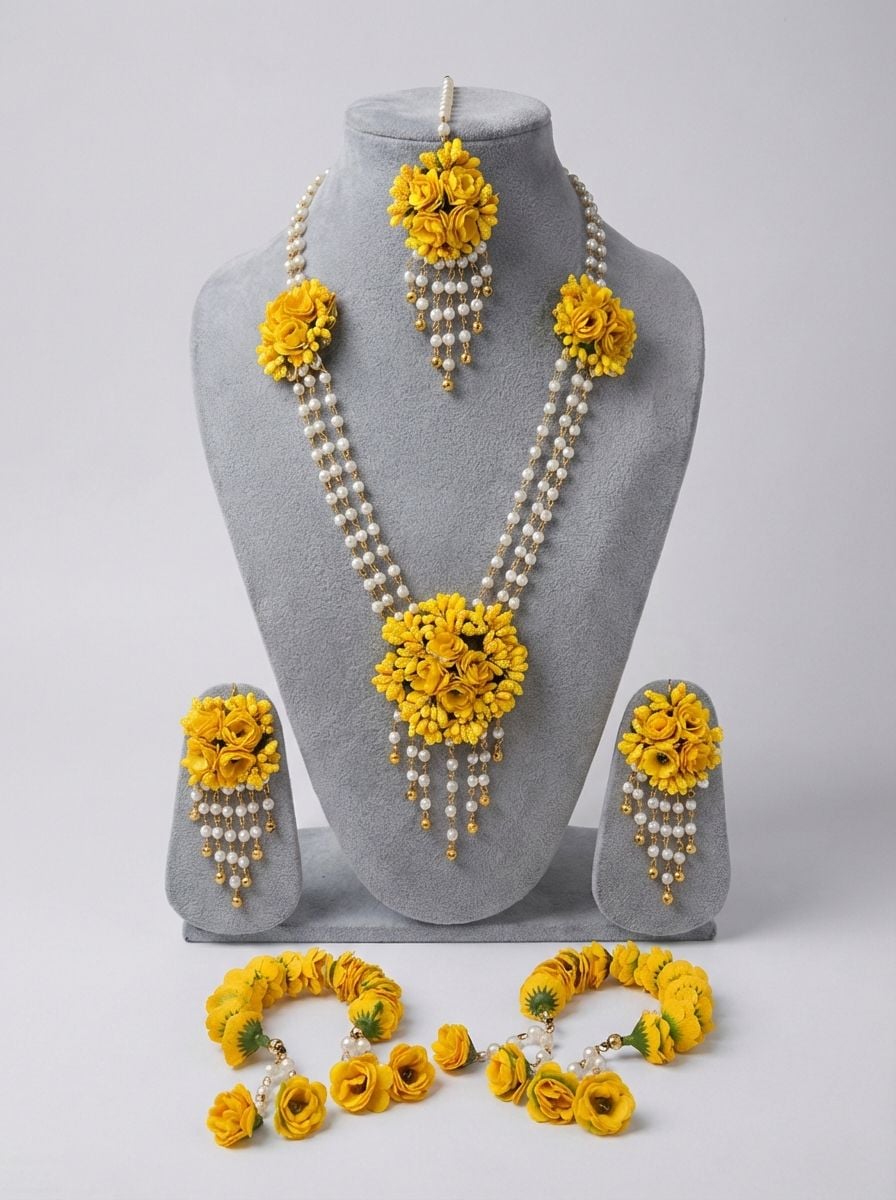 Elegant Yellow Rose Bridal Jewellery Set for Haldi and Mehendi Ceremony