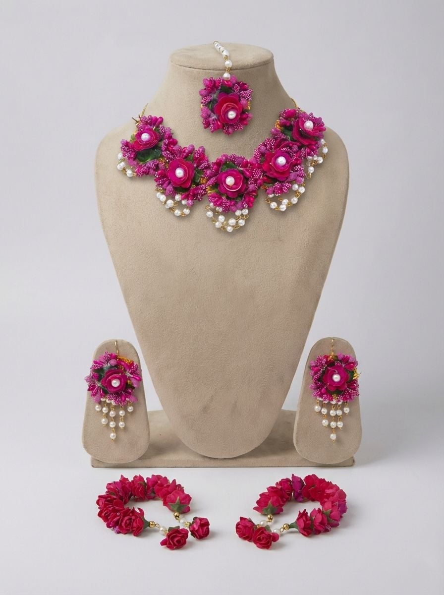 Luxury Magenta Floral Bridal Jewellery Set for Haldi Ceremony