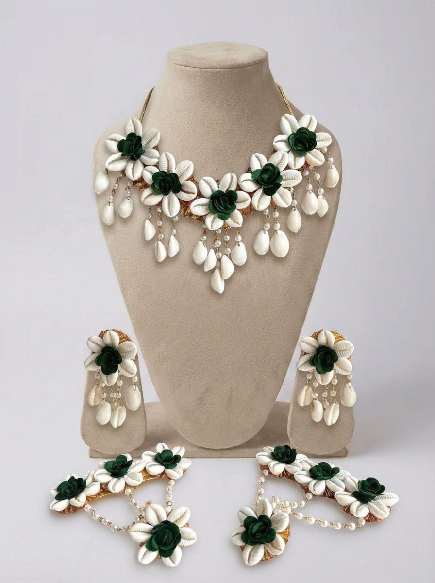 Floral Fiesta Green Sea Shell Jewelry Set for Wedding & Mehndi