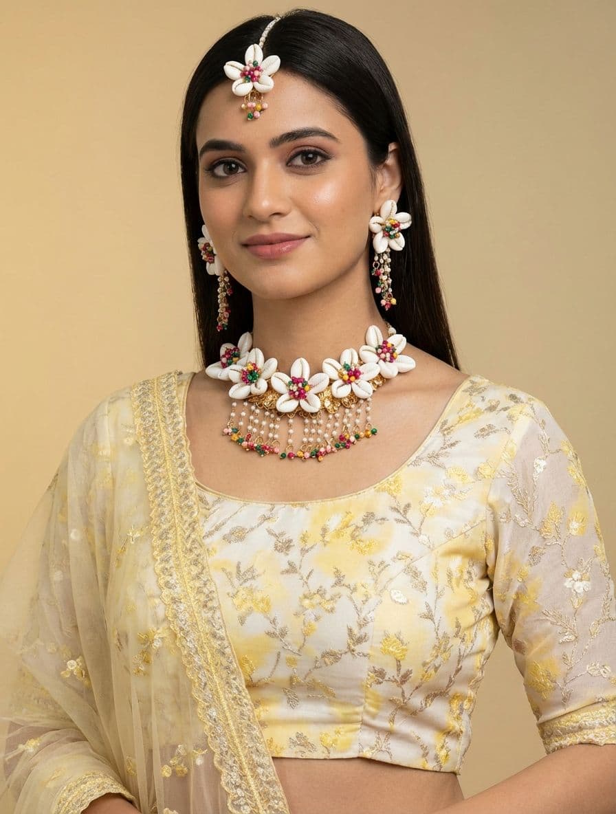 Multicolored Pearl & Cowrie Shell Festival Jewelry Set for Fashionistas