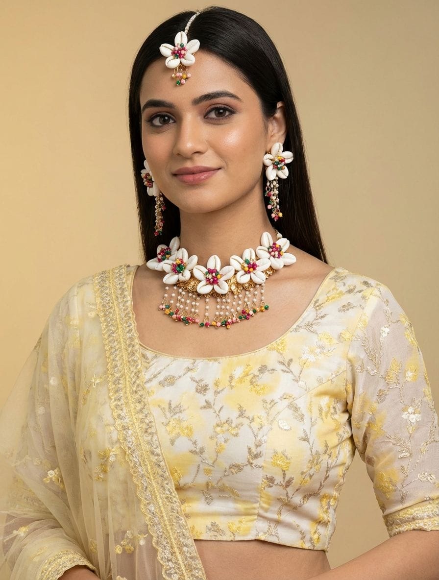 Multicolored Pearl & Cowrie Shell Festival Jewelry Set for Fashionistas