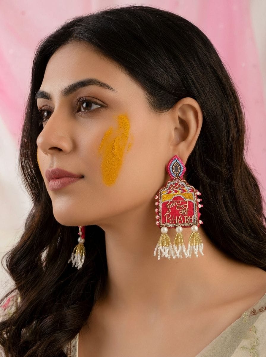 Pink Beaded Handicraft Wedding Earrings for Summer Brides