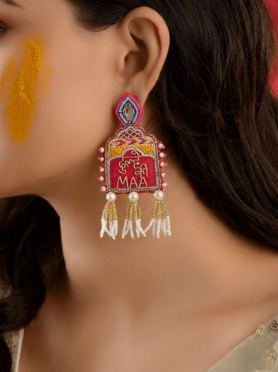 HANDICRAFTs Blooming Pink Beaded Earrings – Boho Statement Jewelry