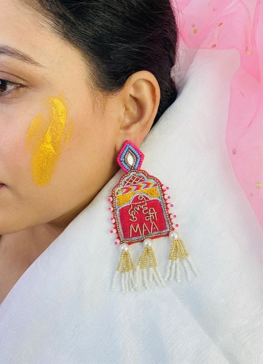 HANDICRAFTs Blooming Pink Beaded Earrings – Boho Statement Jewelry