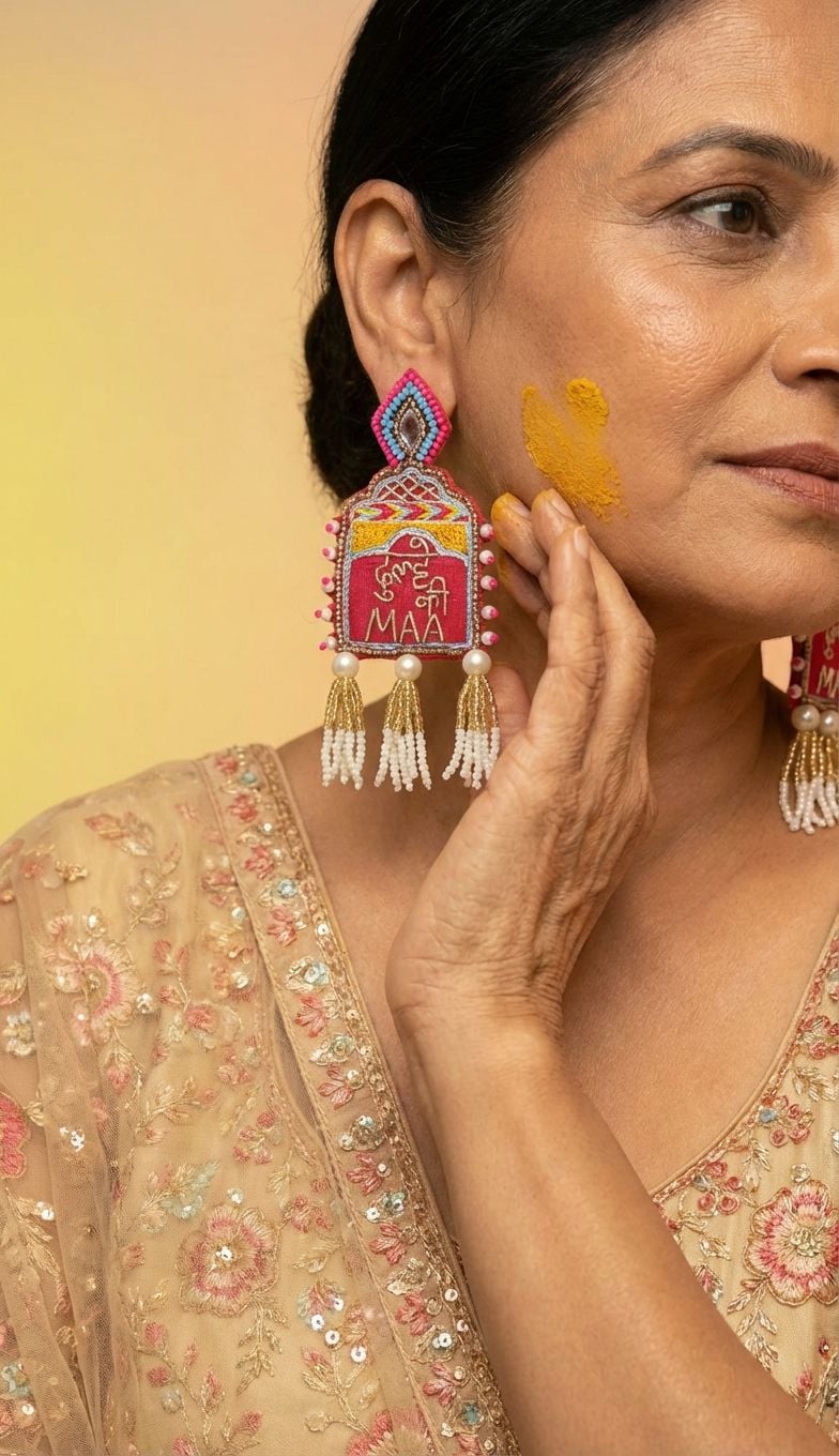 HANDICRAFTs Blooming Pink Beaded Earrings – Boho Statement Jewelry