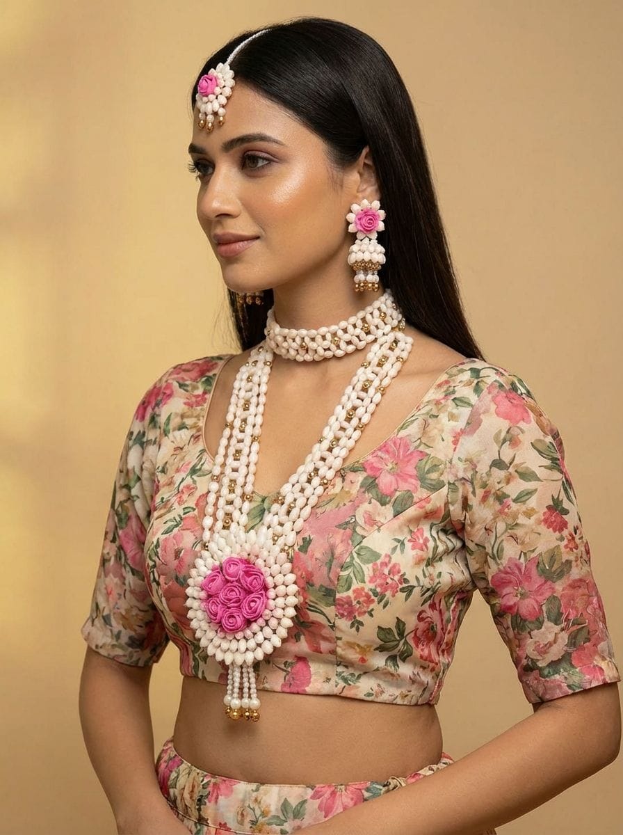 Handmade Flower Hues - Bridal Jewelry Set for Haldi & Mehandi