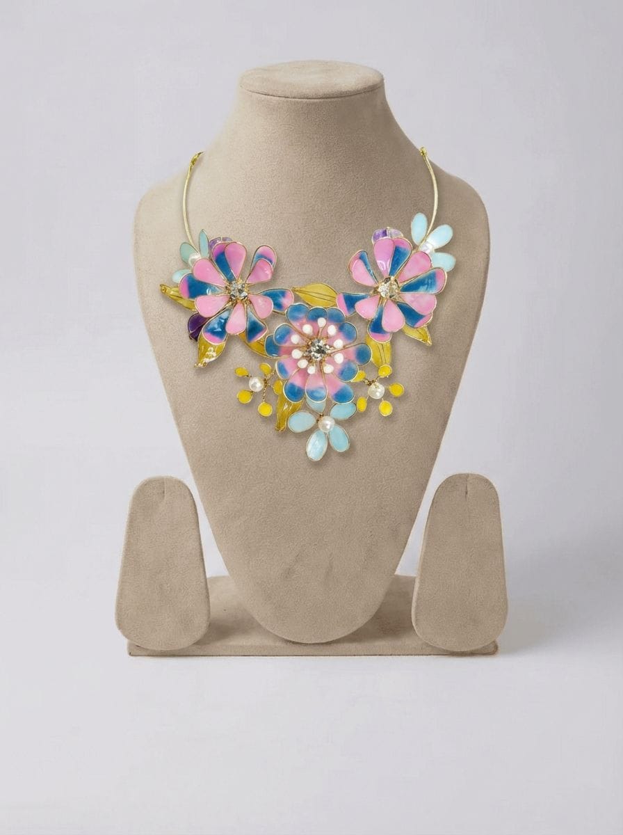 Blooming Floral Sky Blue Resin-Bead Set - Bridal Aesthetics for Women