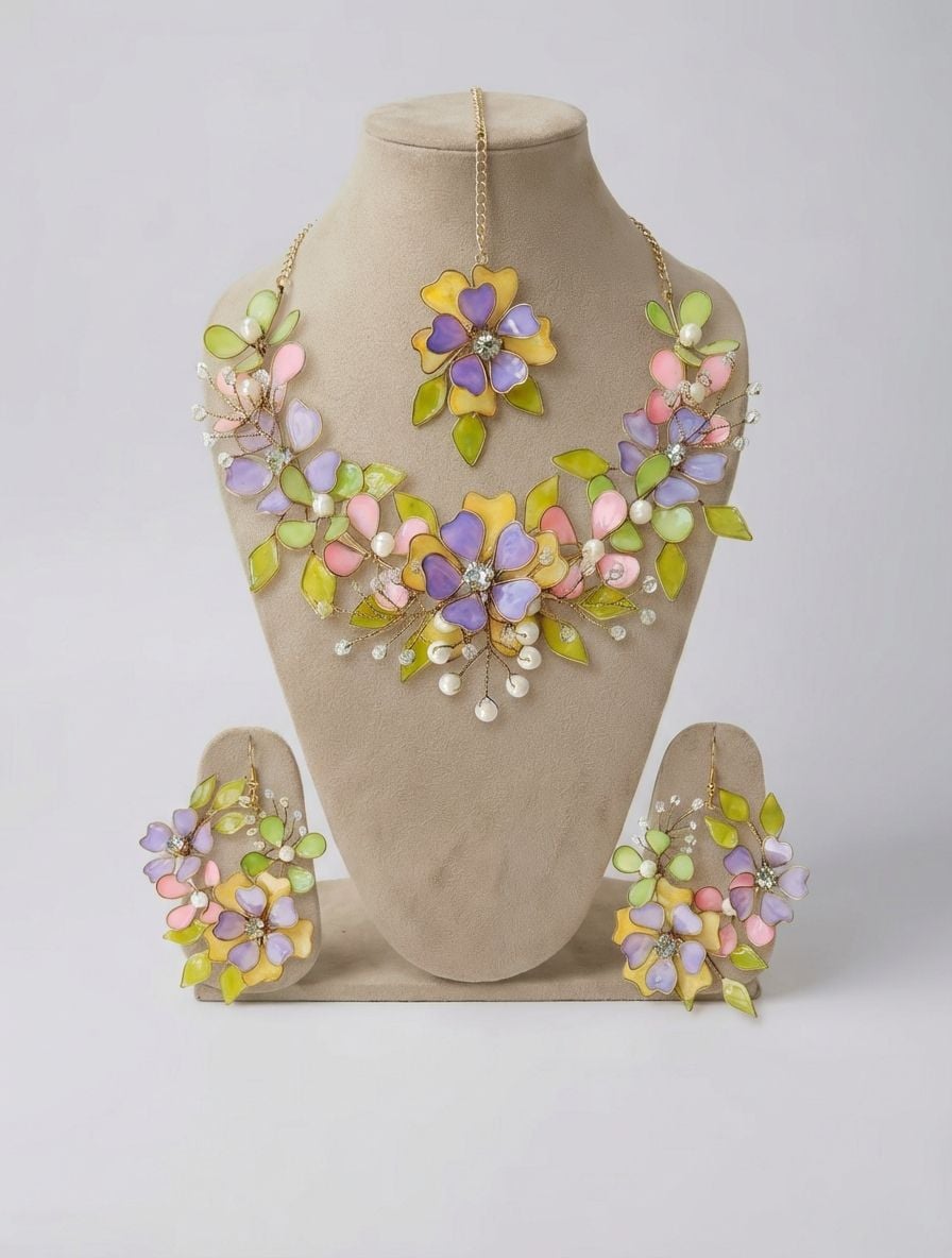 Pastel Lavender Resin Jewellery Set for Haldi Mehndi & Wedding Wear