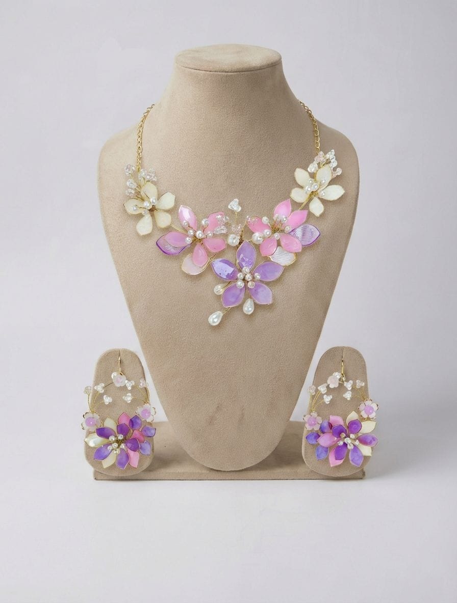 Lavender & Baby Pink Floral Resin Bridal Jewelry, Haldi-Mehndi
