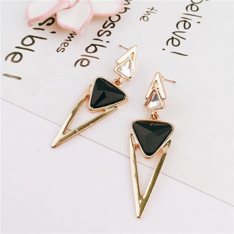 Golden Plated Black Dangler Earrings