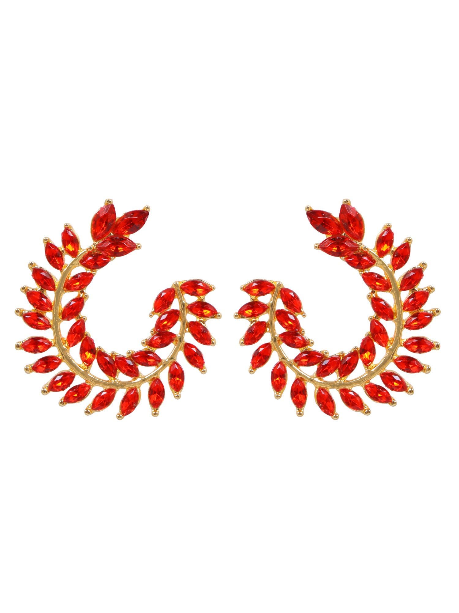 Red Asymmetric Crystal Gold Plated Ear Cuff Earrings