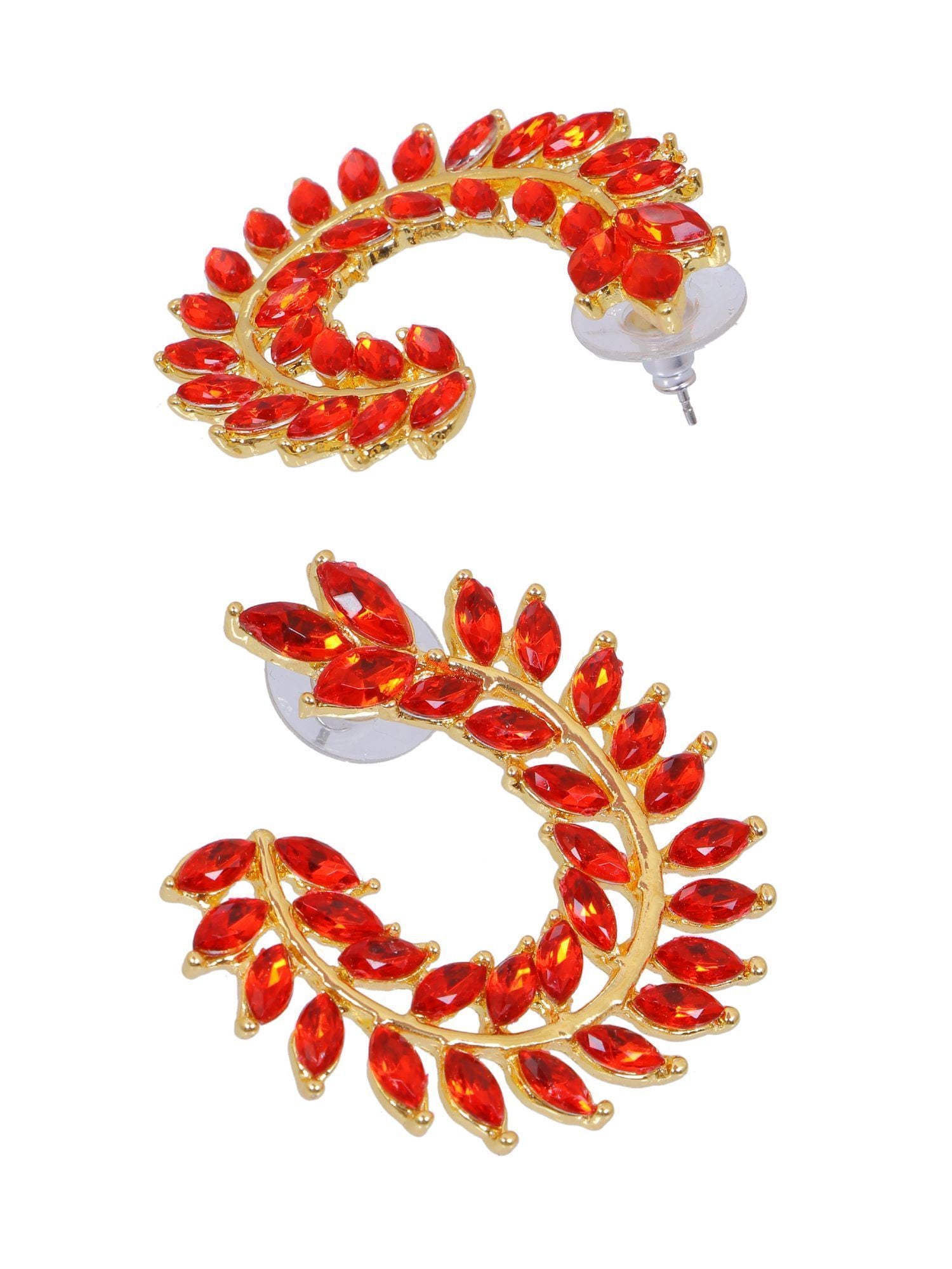 Red Asymmetric Crystal Gold Plated Ear Cuff Earrings