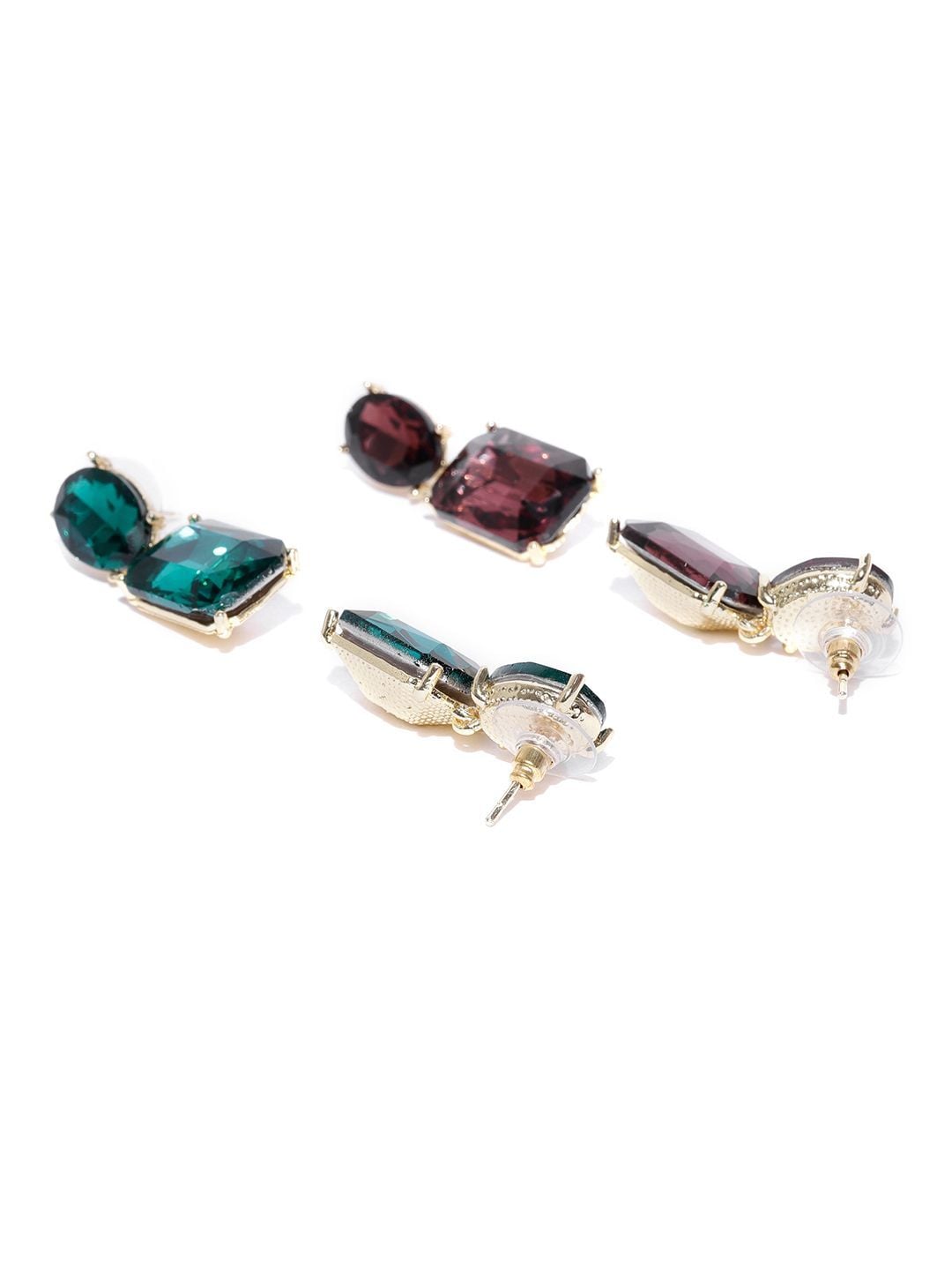 Deep Brown & Green Geometric Drop Earrings