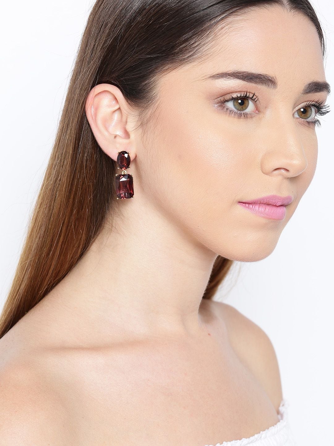Deep Brown & Green Geometric Drop Earrings