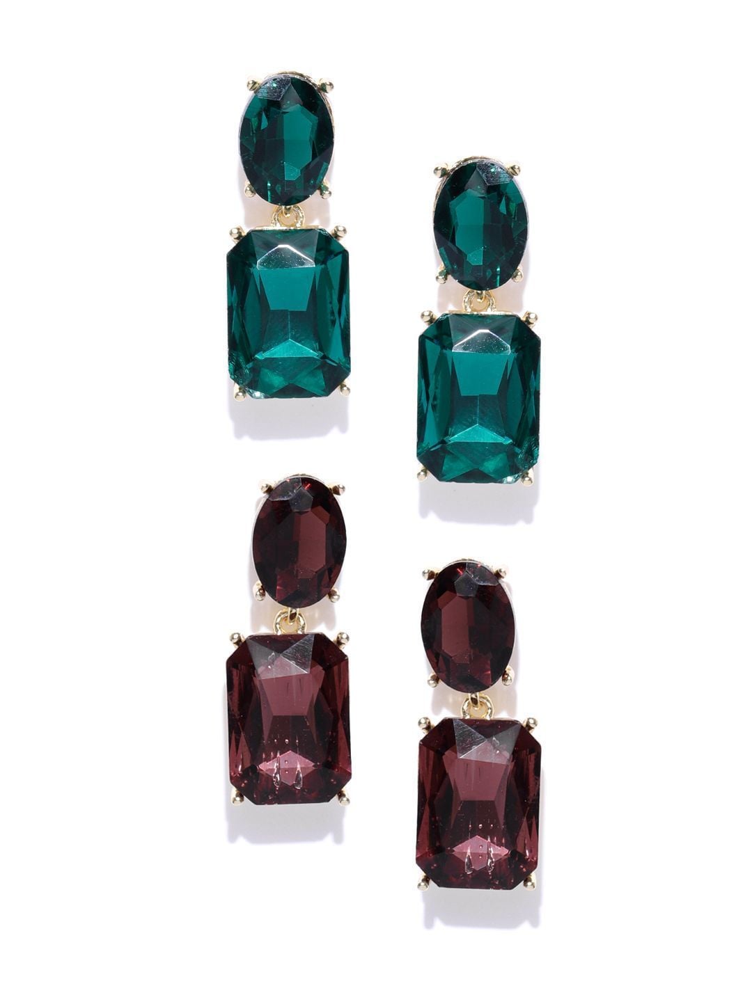 Deep Brown & Green Geometric Drop Earrings