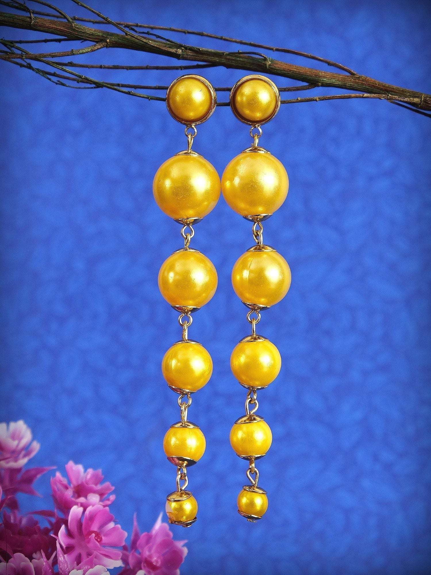 Western Yellow Gold Plated Pearl Dangler Earring CFE1648