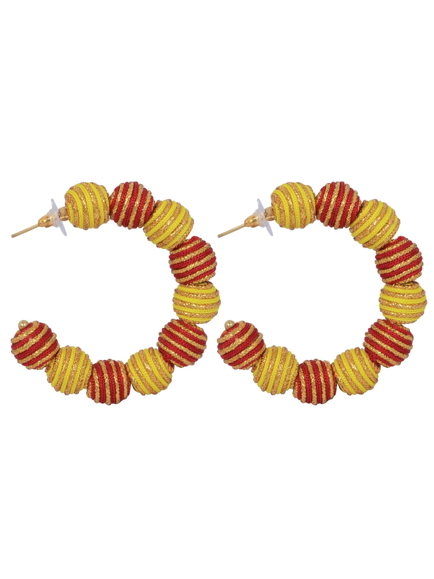 Crunchy Fashion Designer Gold-Plated Yellow& Red Nylon Thread Balls Big Hoop Earrings CFE1666