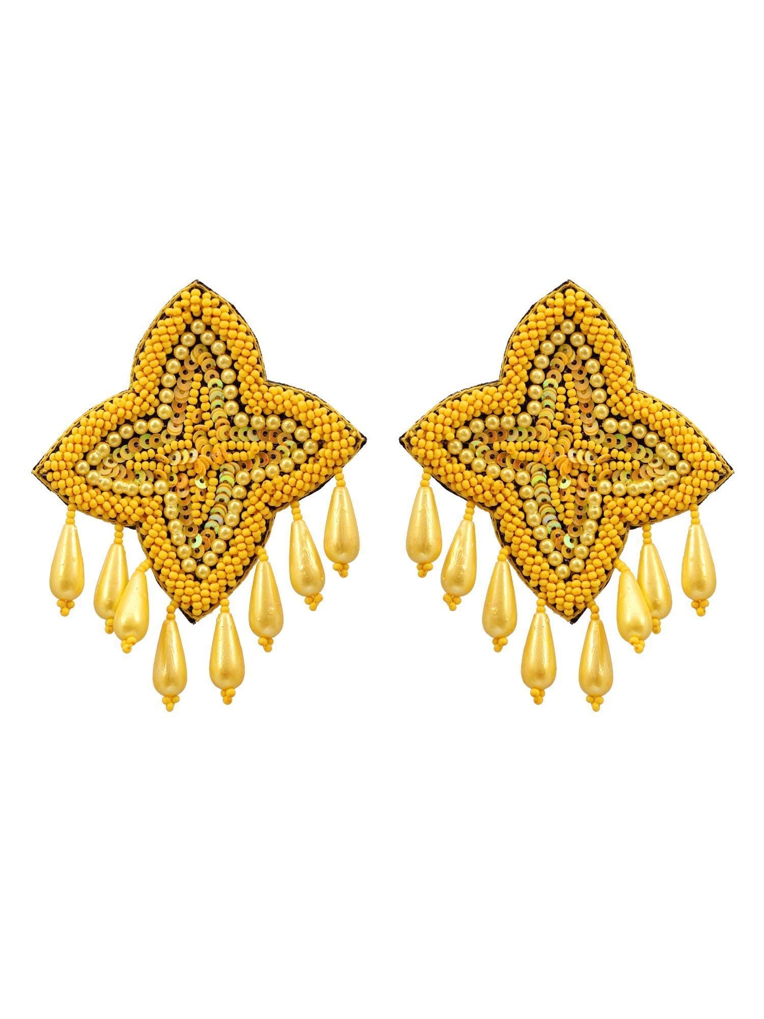 Yellow Beads Studded Handcrafted Sigle Star Contemporary Drop Earrings CFE1695