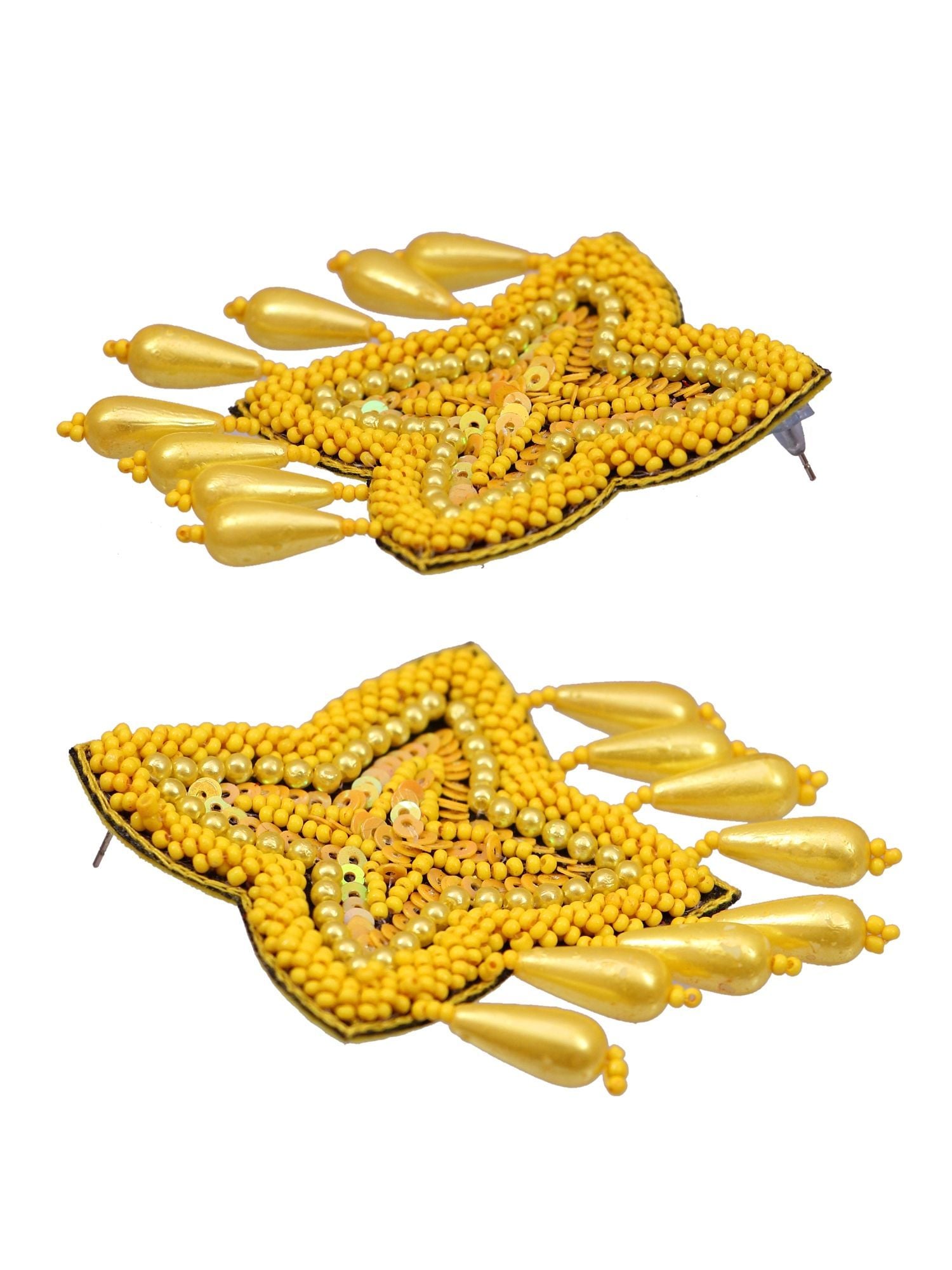 Yellow Beads Studded Handcrafted Sigle Star Contemporary Drop Earrings CFE1695