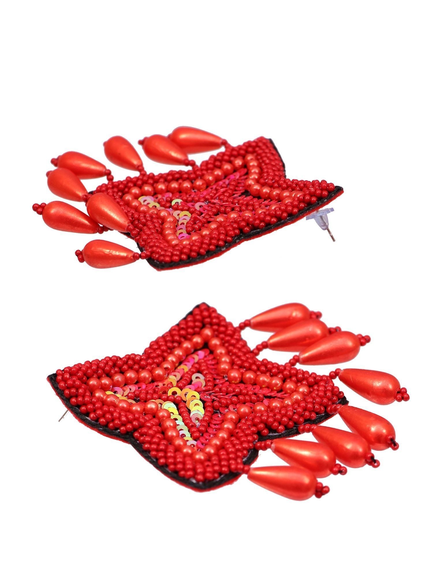 Red Beads Studded Handcrafted Sigle Star Contemporary Drop Earrings CFE1696