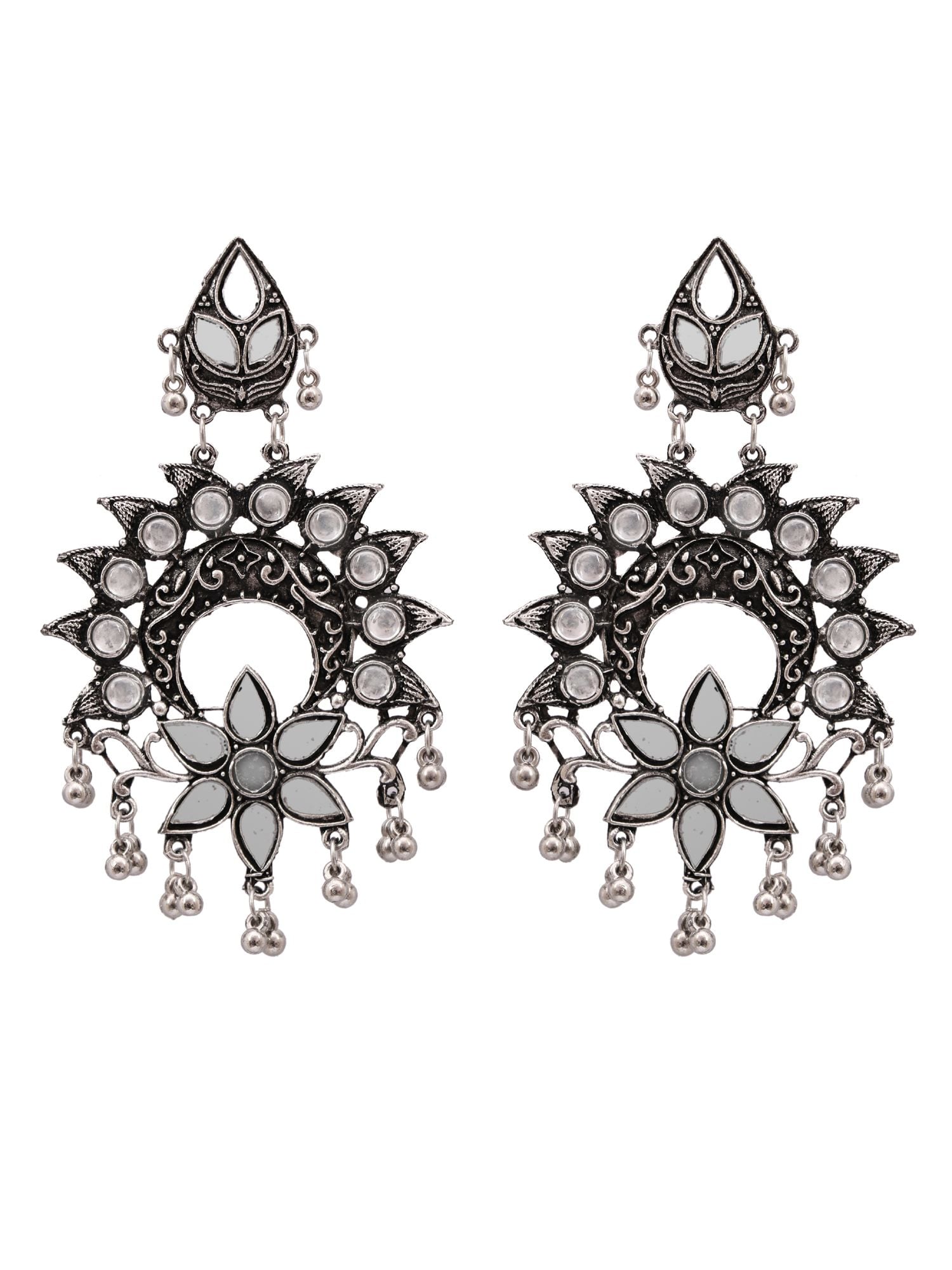 oxidised Silver Plated Beautiful Drop Designer Mirror Dangler Earrings CFE1706
