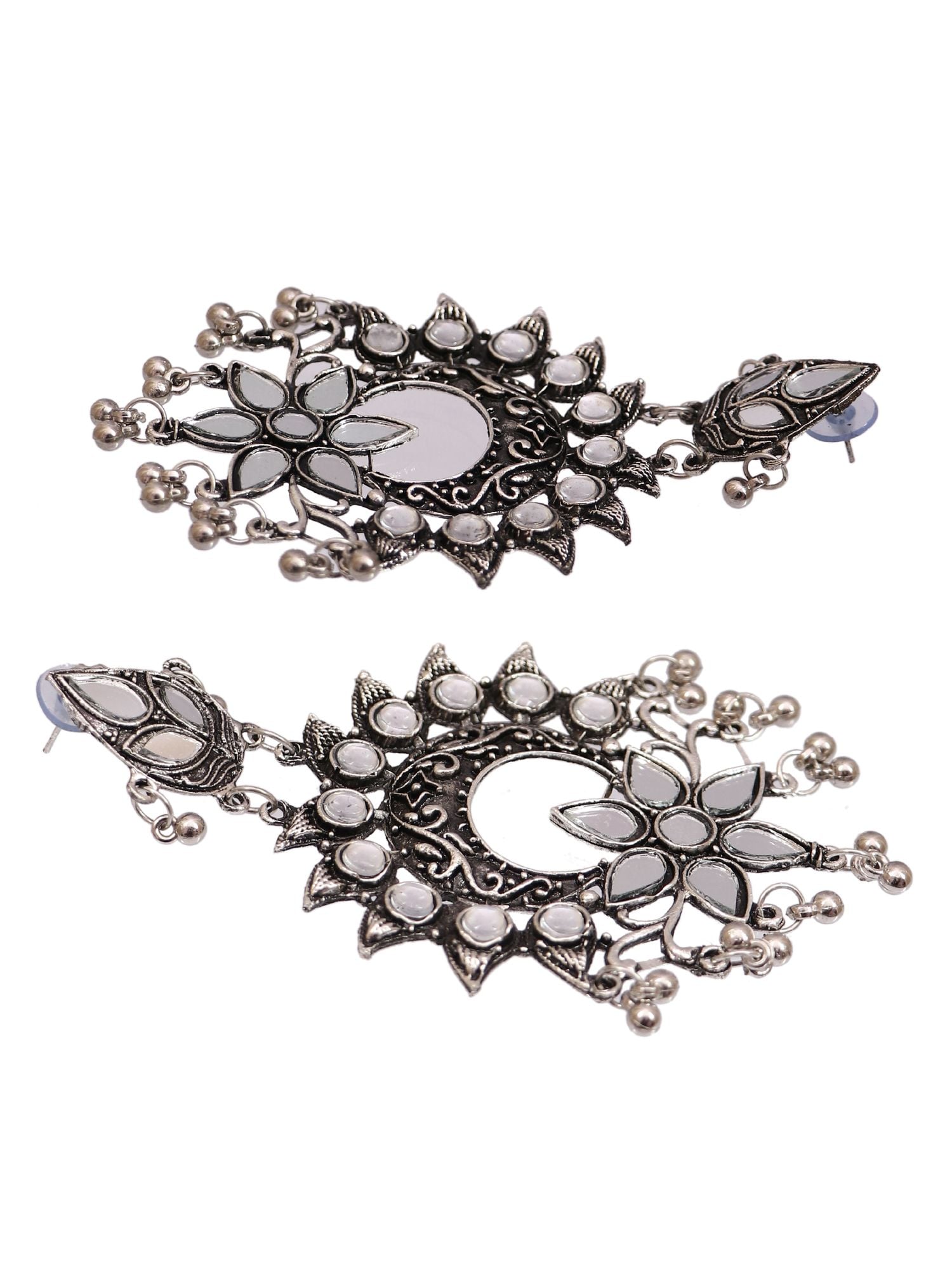 oxidised Silver Plated Beautiful Drop Designer Mirror Dangler Earrings CFE1706