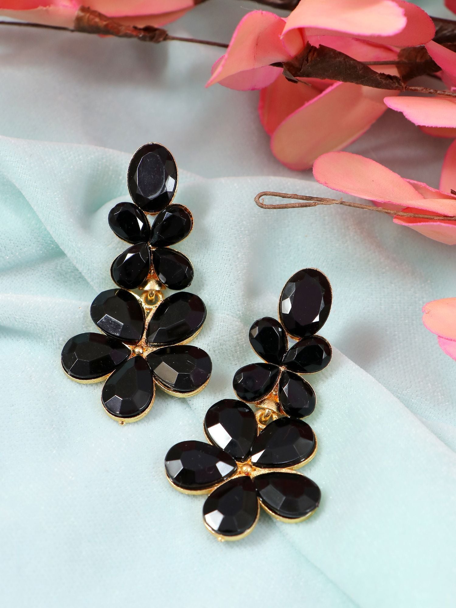 Gold Indo Western Black Statement Dangler Earrings CFE1751