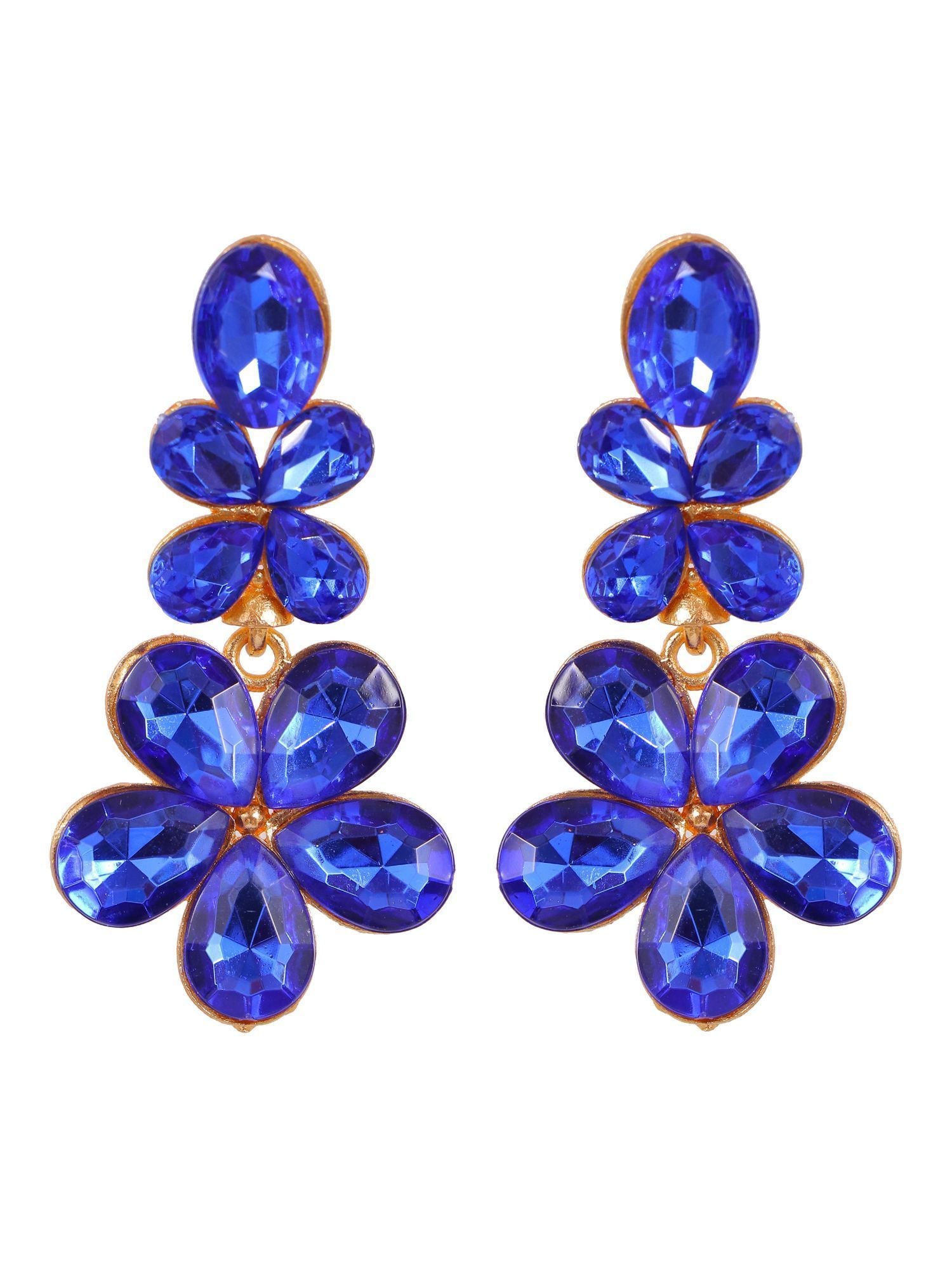 Gold Indo Western Blue Statement Dangler Earrings CFE1752