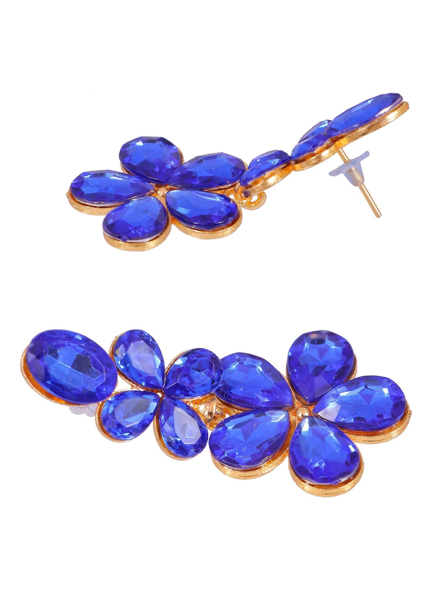 Gold Indo Western Blue Statement Dangler Earrings CFE1752