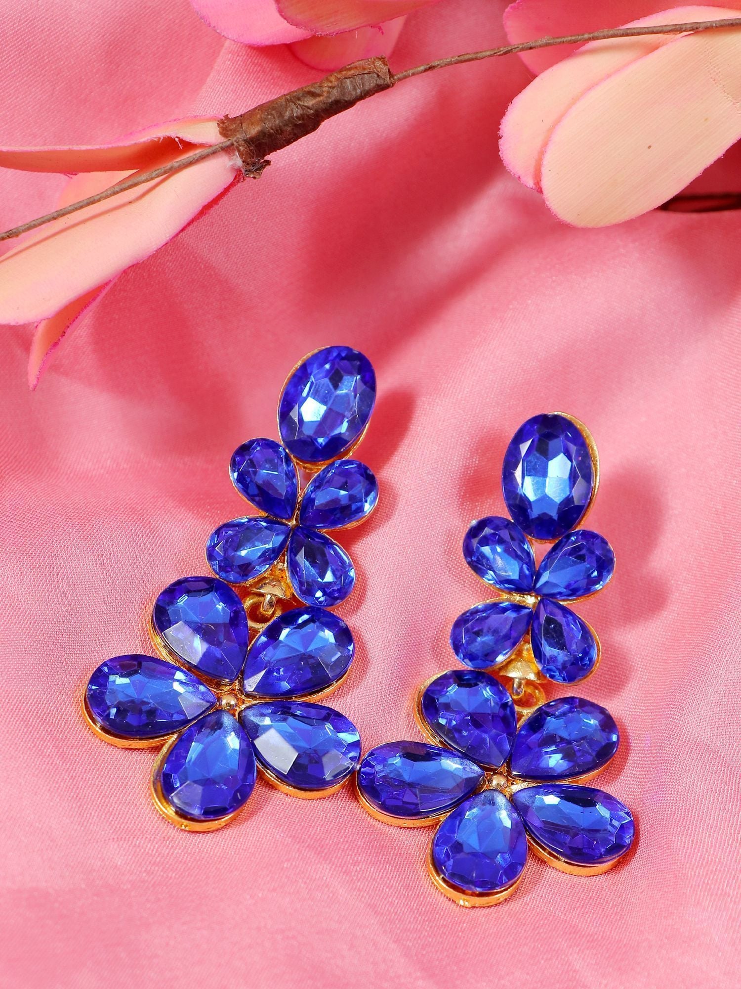 Gold Indo Western Blue Statement Dangler Earrings CFE1752